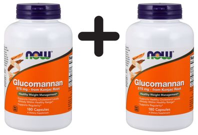 2 x NOW Foods Glucomannan, 575mg from Konjac Root - 180 caps