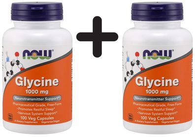 2 x NOW Foods Glycine, 1000mg - 100 vcaps