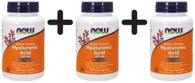 3 x NOW Foods Hyaluronic Acid, 100mg (Double Strength) - 120 vcaps