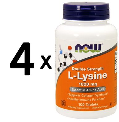 4 x NOW Foods L-Lysine, 1000mg - 100 tabs