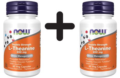 2 x NOW Foods L-Theanine, 200mg with Inositl - 60 vcaps