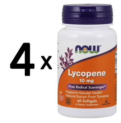 4 x NOW Foods Lycopene, 10mg - 60 softgels