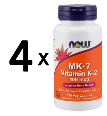 4 x NOW Foods MK-7 Vitamin K-2, 100mcg - 120 vcaps