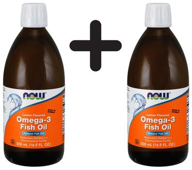 2 x NOW Foods Omega-3 Fish Oil Liquid, Lemon - 500ml