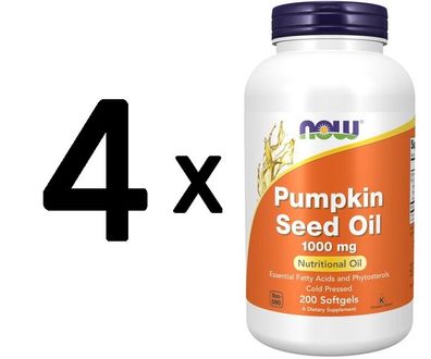 4 x NOW Foods Pumpkin Seed Oil, 1000mg - 200 softgels
