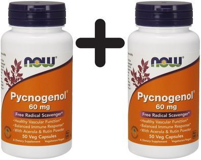 2 x NOW Foods Pycnogenol, 60mg with Acerola & Rutin Powder - 50 vcaps