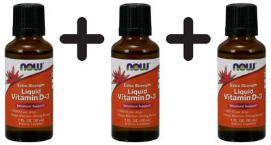 3 x NOW Foods Vitamin D-3 Liquid, 1000 IU (Extra Strength) - 30 ml