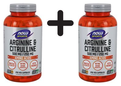 2 x NOW Foods Arginine & Citrulline - 240 vcaps