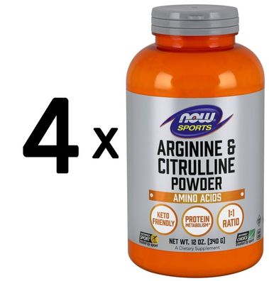 4 x NOW Foods Arginine & Citrulline - 340g