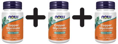 3 x NOW Foods Copper Glycinate - 120 tabs