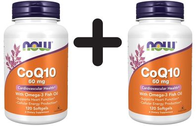 2 x NOW Foods CoQ10, 60mg with Omega-3 - 120 softgels