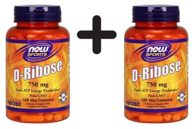 2 x NOW Foods D-Ribose, 750mg - 120 vcaps
