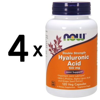 4 x NOW Foods Hyaluronic Acid, 100mg (Double Strength) - 120 vcaps