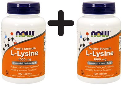 2 x NOW Foods L-Lysine, 1000mg - 100 tabs