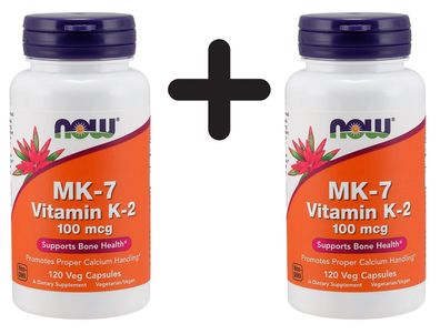 2 x NOW Foods MK-7 Vitamin K-2, 100mcg - 120 vcaps