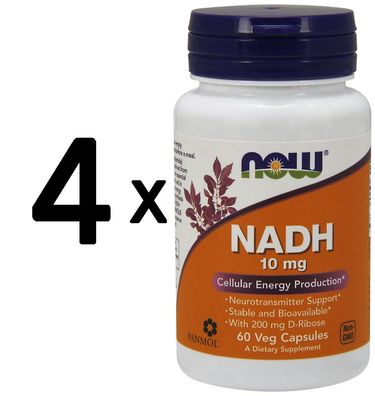 4 x NOW Foods NADH, 10mg - 60 vcaps