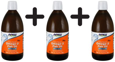 3 x NOW Foods Omega-3 Fish Oil Liquid, Lemon - 500ml