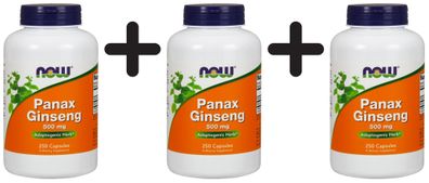 3 x NOW Foods Panax Ginseng, 500mg - 250 capsules
