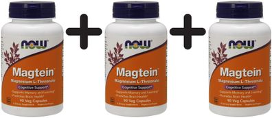 3 x NOW Foods Magtein Magnesium L-Threonate - 90 vcaps