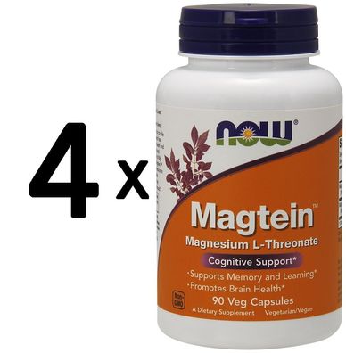 4 x NOW Foods Magtein Magnesium L-Threonate - 90 vcaps