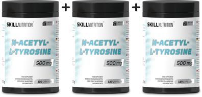 3 x Skill Nutrition N-Acetyl-L-Tyrosine, 500mg - 120 vegan caps