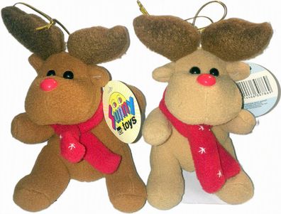 Weihnachtlicher Plüsch-Elch sitzend mit Schal zum aufhängen
