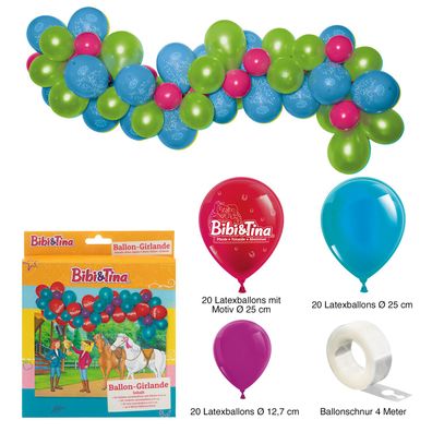 Bibi & Tina Ballongirlande Set 60-teilig bunt Raumdekoration für Mädchen Party