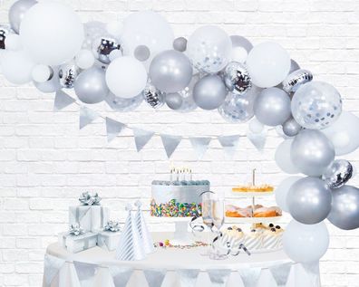 Ballongirlande Silber 71-lig eleganter Ballonbogen für Silberhochzeit Hochzeit