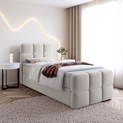Bett SELA MINI Boxspringbett mit Bettkästen, Topper H3, Einzelbett, Stauraum