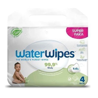 WaterWipes Bio Baby-Feuchttuecher mit Seifenrindenextrakt, 4 x 60 Stueck