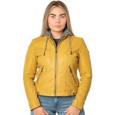 Mauritius - Damen Echtleder Lederjacke Lammnappa Kapuze maize gelb