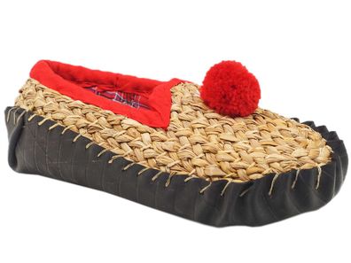 Strohschuhe handgeflochten Schlauchsohle rot - Größe: 46