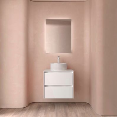 BadezimmermÃ¶bel BALTIC 600 2 Schubladen WHITE GLOSS + Waschtisch-Platte