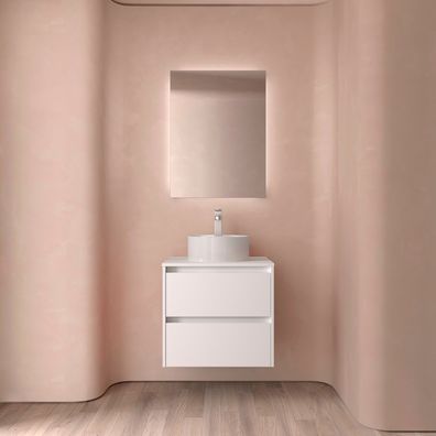 BadezimmermÃ¶bel BALTIC 600 2 Schubladen WHITE SATIN + Waschtisch-Platte