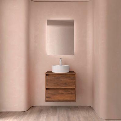 BadezimmermÃ¶bel BALTIC 700 2 Schubladen Nussbaum MAYA + Waschtisch-Platte