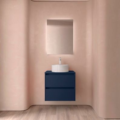BadezimmermÃ¶bel BALTIC 600 2 Schubladen BLUE SATIN + Waschtisch-Platte