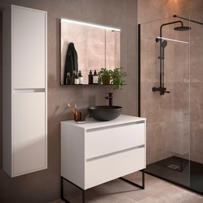 BadezimmermÃ¶bel BALTIC 800 2 Schubladen WHITE SATIN + Waschtisch-Platte