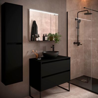 BadezimmermÃ¶bel BALTIC 800 2 Schubladen BLACK SATIN + Waschtisch-Platte