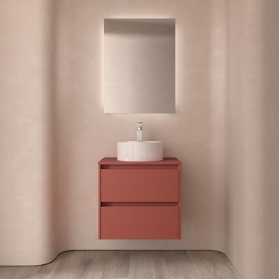 BadezimmermÃ¶bel BALTIC 600 2 Schubladen RED SATIN + Waschtisch-Platte
