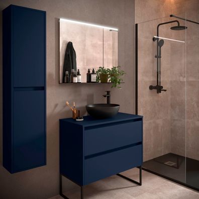 BadezimmermÃ¶bel BALTIC 800 2 Schubladen BLUE SATIN + Waschtisch-Platte