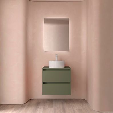 BadezimmermÃ¶bel BALTIC 700 2 Schubladen GREEN SATIN + Waschtisch-Platte