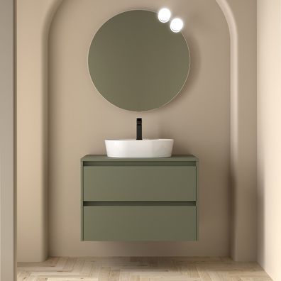BadezimmermÃ¶bel BALTIC 800 2 Schubladen GREEN SATIN + Waschtisch-Platte