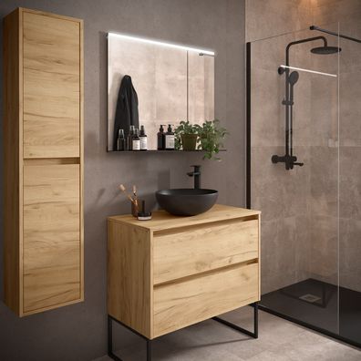 BadezimmermÃ¶bel BALTIC 800 2 Schubladen EICHE AFRIKA + Waschtisch-Platte