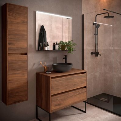 BadezimmermÃ¶bel BALTIC 800 2 Schubladen Nussbaum MAYA + Waschtisch-Platte