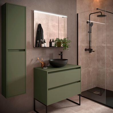 BadezimmermÃ¶bel BALTIC 900 2 Schubladen GREEN SATIN + Waschtisch-Platte
