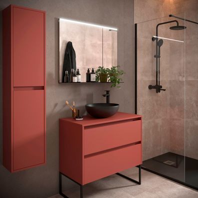 BadezimmermÃ¶bel BALTIC 900 2 Schubladen RED SATIN + Waschtisch-Platte