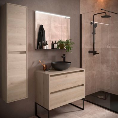BadezimmermÃ¶bel BALTIC 900 2 Schubladen Natural + Waschtisch-Platte