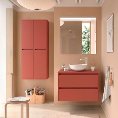 BadezimmermÃ¶bel BALTIC 1000 2 Schubladen RED SATIN + Waschtisch-Platte