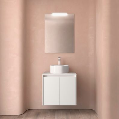 BadezimmermÃ¶bel BALTIC 600 2 TÃ¼ren WHITE SATIN + Waschtisch-Platte