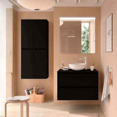 BadezimmermÃ¶bel BALTIC 1000 2 Schubladen BLACK SATIN + Waschtisch-Platte